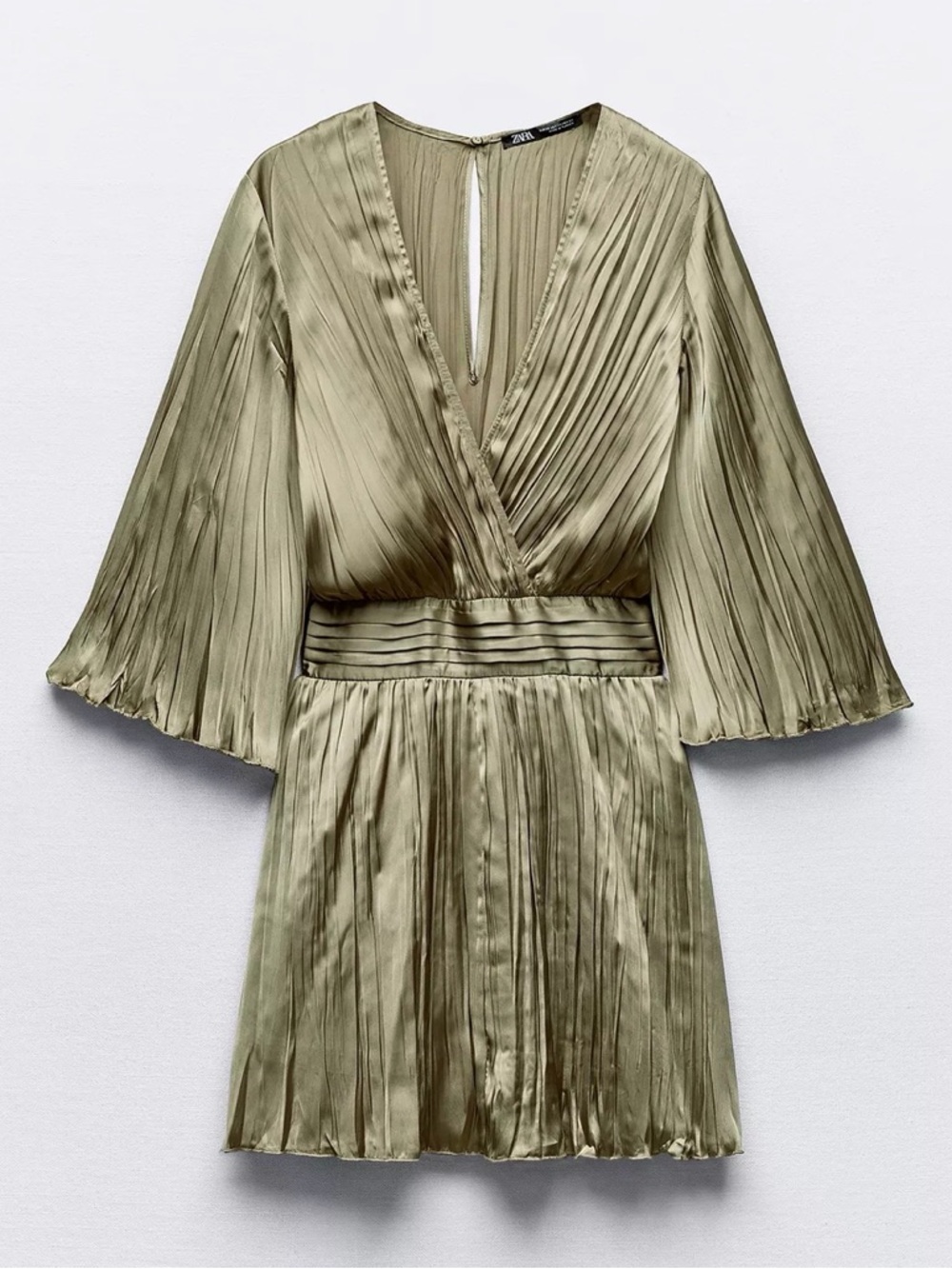 Zara Olive Green Pleated satin effect Jumpsuit